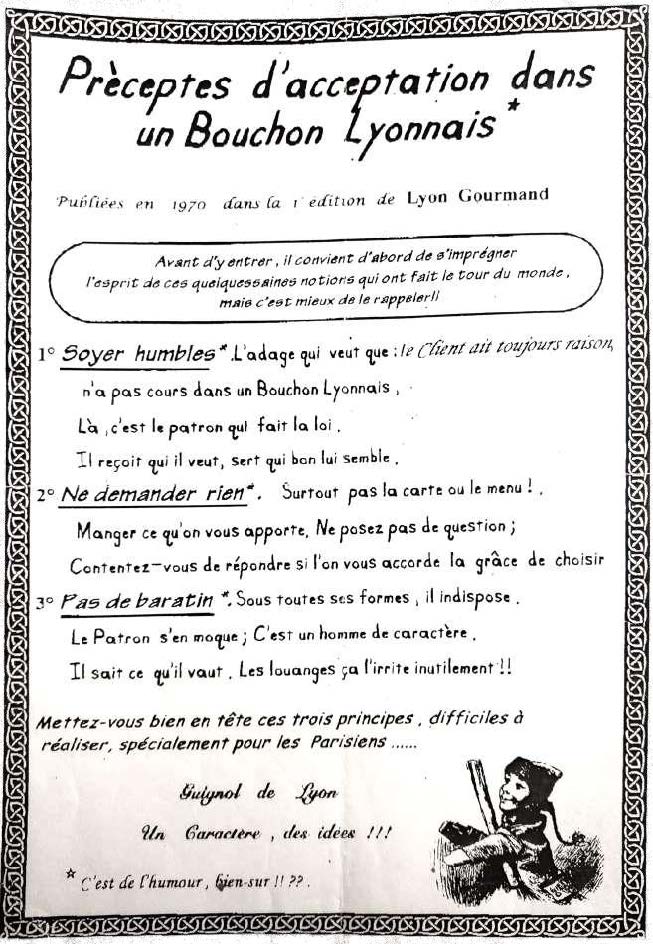 Les préceptes d'un bon Bouchon.